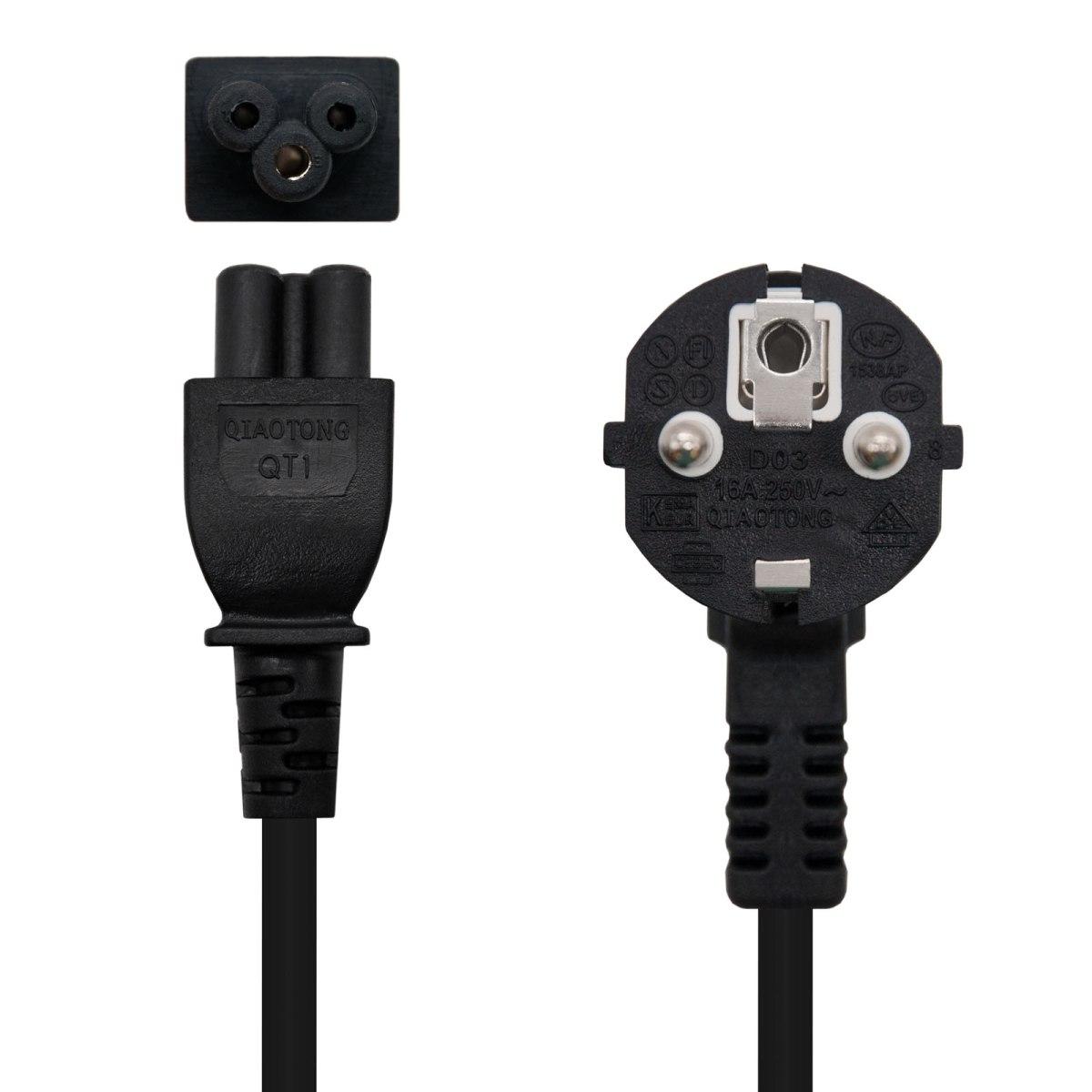 Nanocable Cavo Di Alimentazione CEE7 Angolato Maschio A M-C5 Femmina Trifoglio 1,50m - Colore Nero