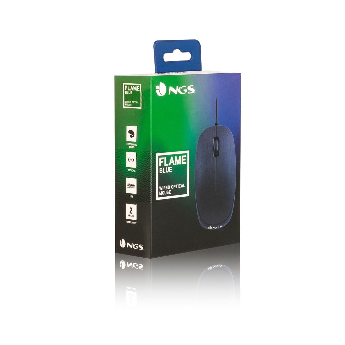 Mouse USB NGS Flame 1000dpi - 3 Pulsanti - Uso Ambidestro - Colore Blu