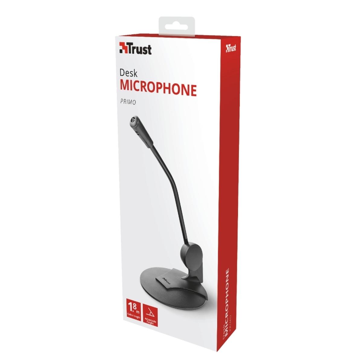 Microfono da tavolo Trust Primo - Alta sensibilità - Jack da 3,5 mm - Cavo da 1,80 m - Colore nero