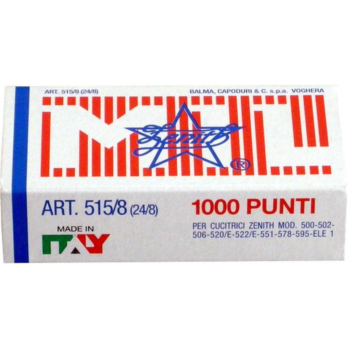 PUNTI CUCITRICE ZENITH 515/8 (24/8) 1.000 punti metallici in acciaio zincato