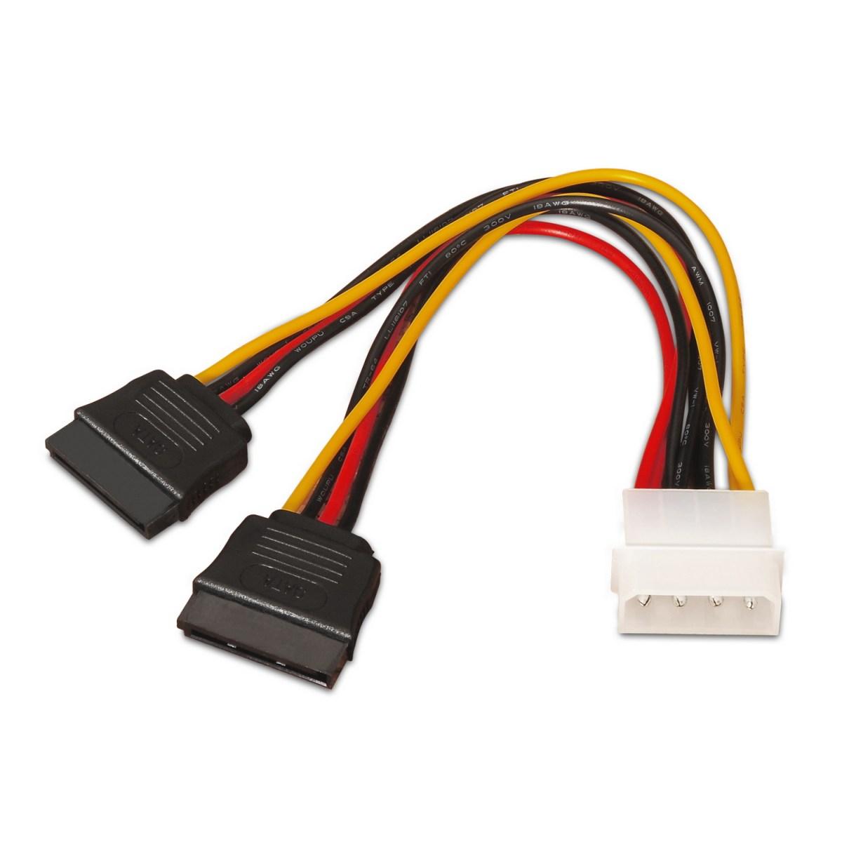 Cavo di alimentazione SATA Aisens - Molex 4pin/M-2xSATA Femmina - 20cm - 100% Rame - Colore Nero