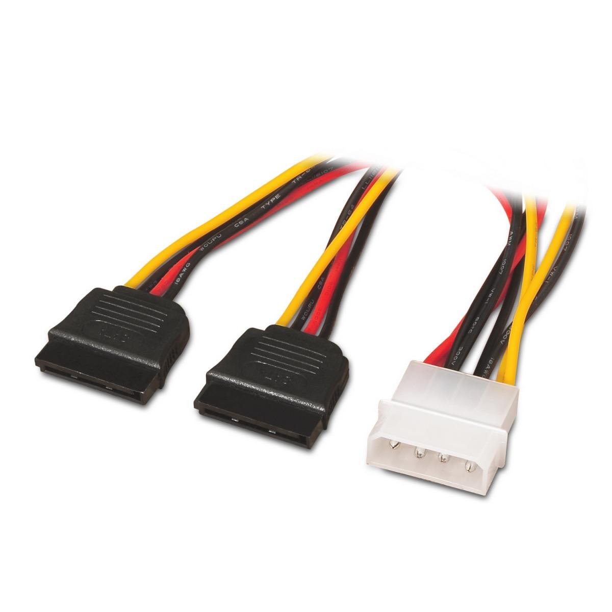 Cavo di alimentazione SATA Aisens - Molex 4pin/M-2xSATA Femmina - 20cm - 100% Rame - Colore Nero