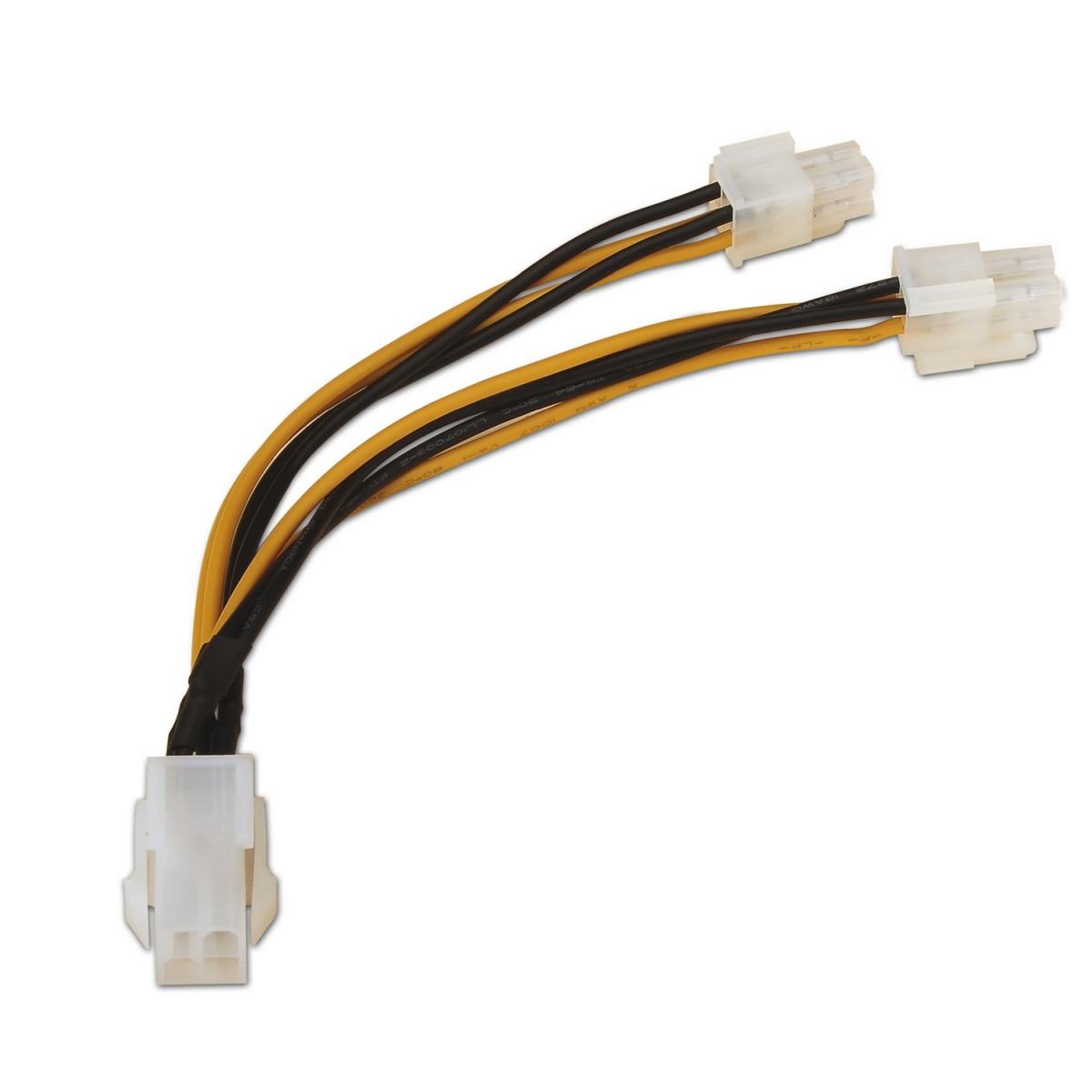 Cavo Alimentazione Microprocessore Aisens - 4pin/F-4+4pin/M - 15cm - 100% Rame - Colore Nero
