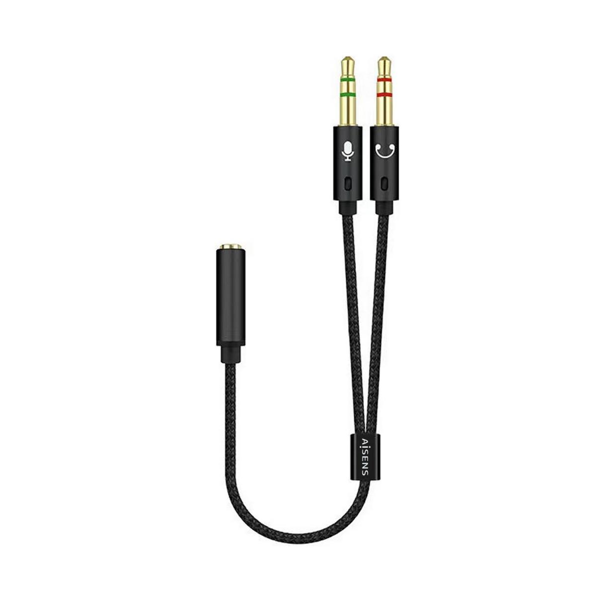 Cavo Adattatore Audio Aisens JACK 3.5 4 Pin/H-2xJACK 3.5 3 Pin/M - 25cm - Colore Nero