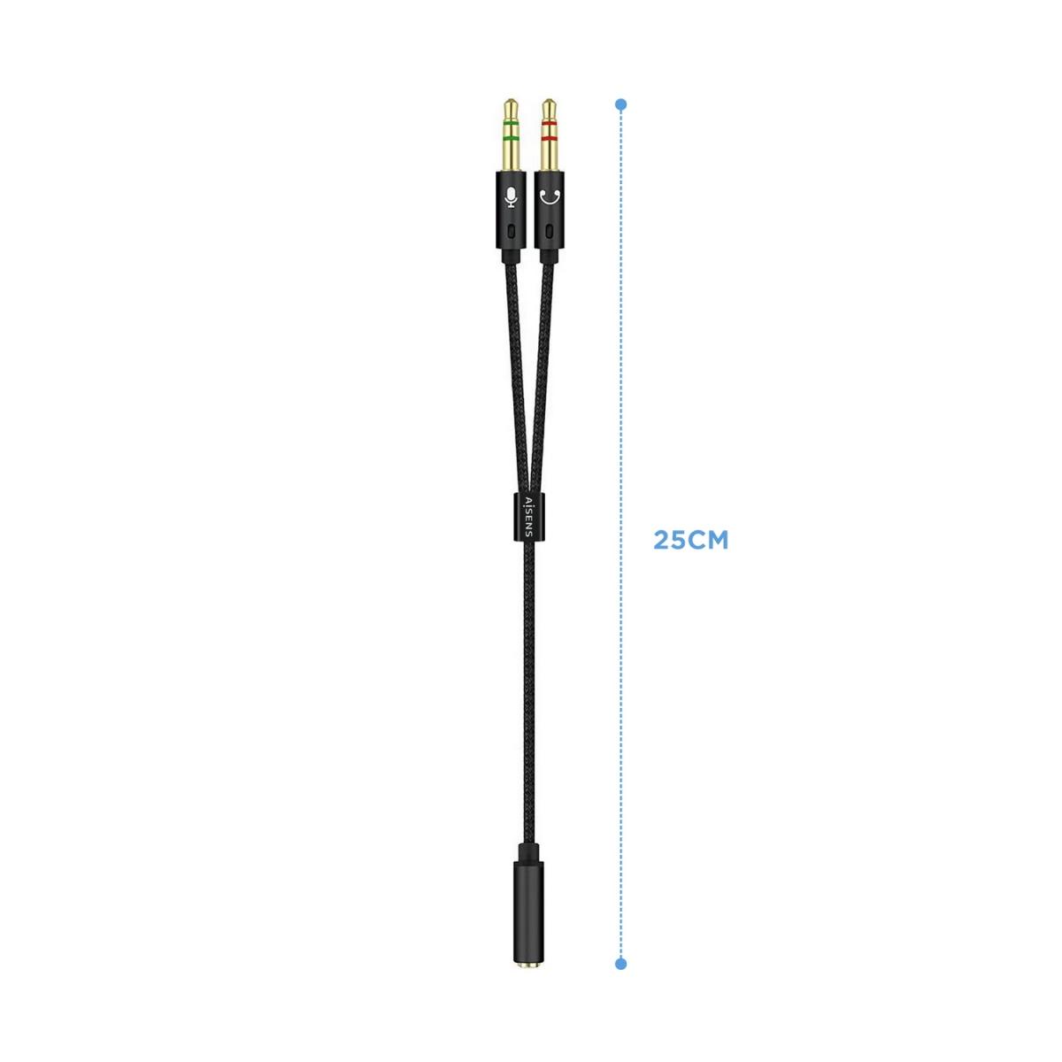 Cavo Adattatore Audio Aisens JACK 3.5 4 Pin/H-2xJACK 3.5 3 Pin/M - 25cm - Colore Nero