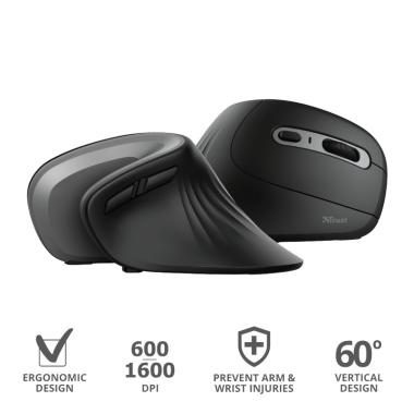 Mouse wireless Trust Verro USB 1600 dpi - 5 pulsanti - Design ergonomico - Angolo verticale 60º - Colore nero
