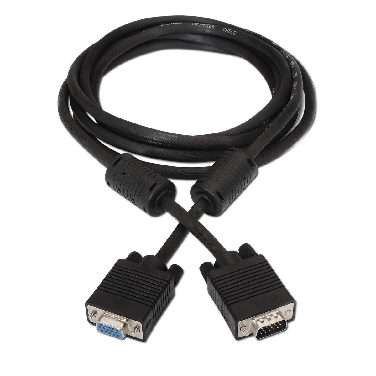 Cavo Aisens SVGA con Ferrite - HDB15/Maschio-HDB15/Femmina - 1.8m - Colore Nero