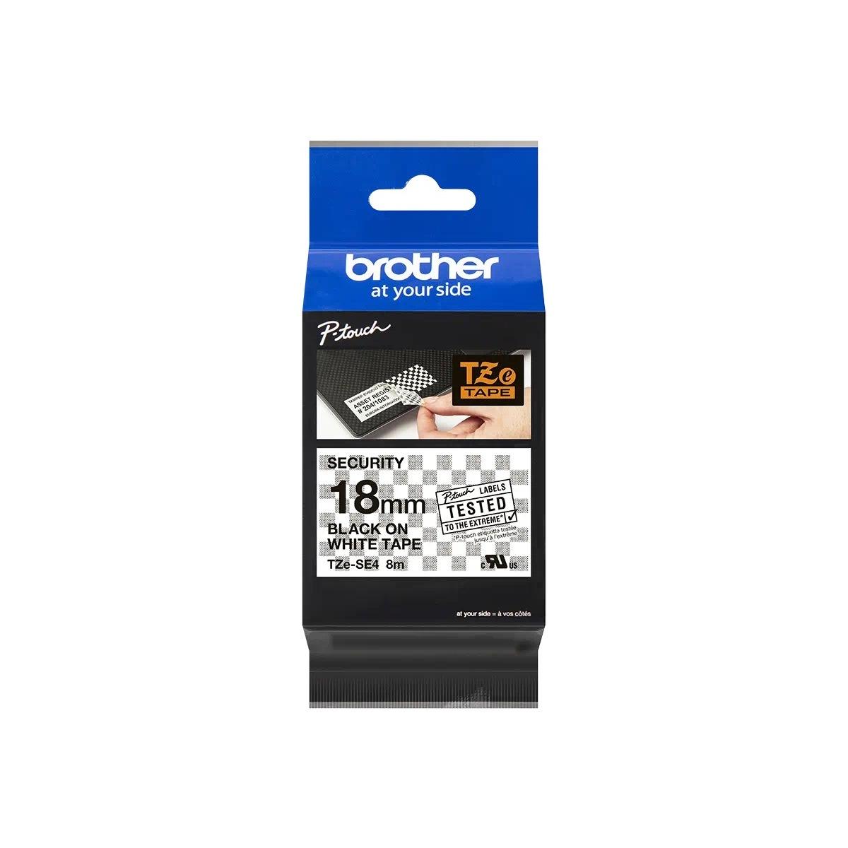 Nastro Laminato originale Testo nero su sfondo bianco Brother TZeSE4 (18mm X 8m)