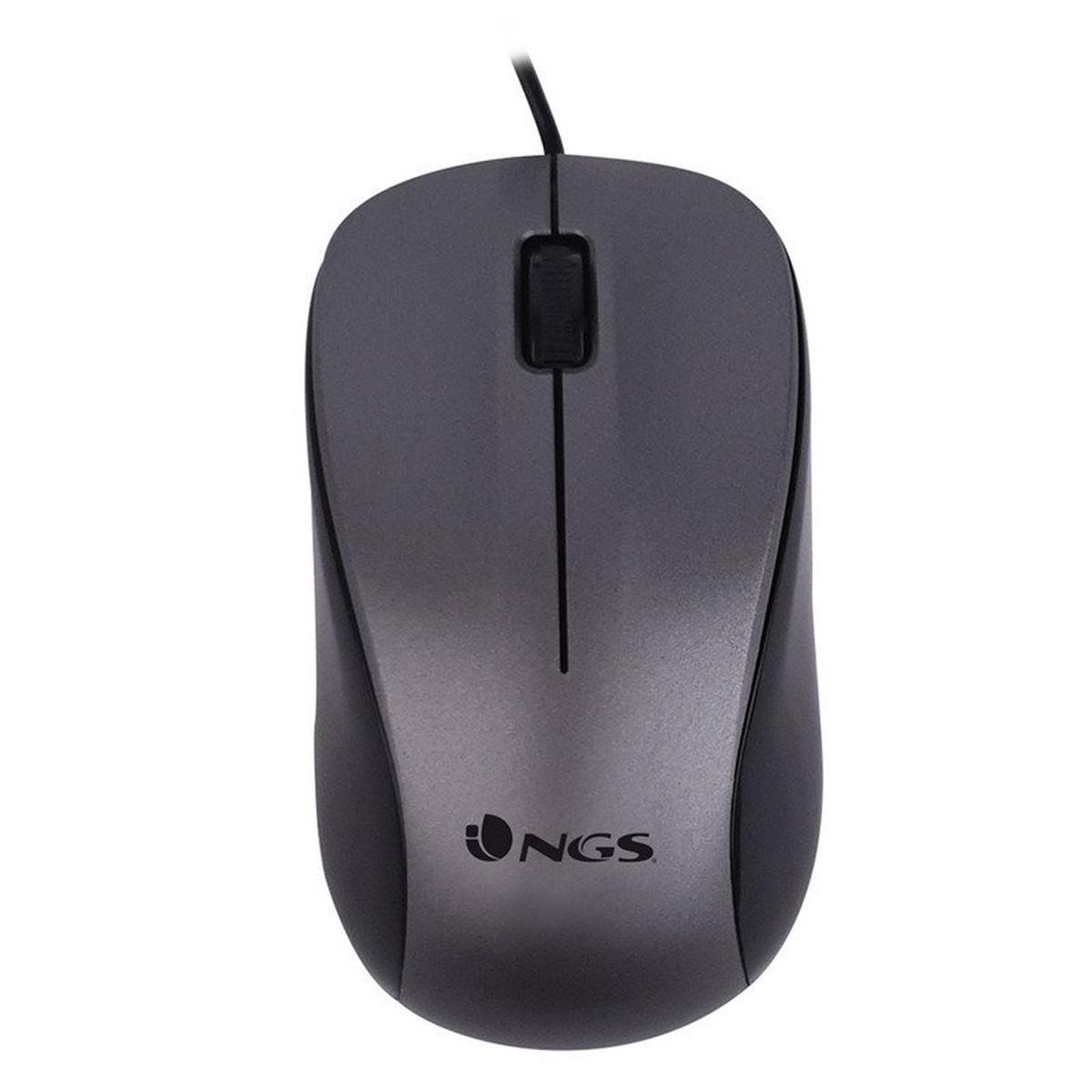 Mouse USB NGS Crew 1200dpi - 3 pulsanti - Uso ambidestro - Cavo da 1,30 m - Colore grigio/nero