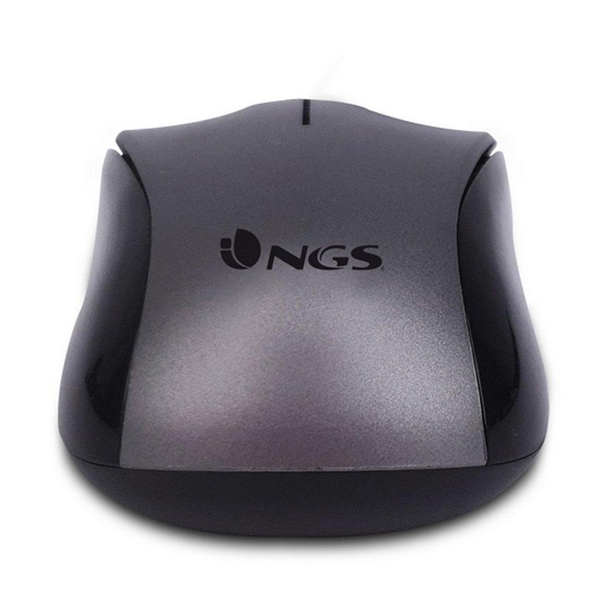 Mouse USB NGS Crew 1200dpi - 3 pulsanti - Uso ambidestro - Cavo da 1,30 m - Colore grigio/nero