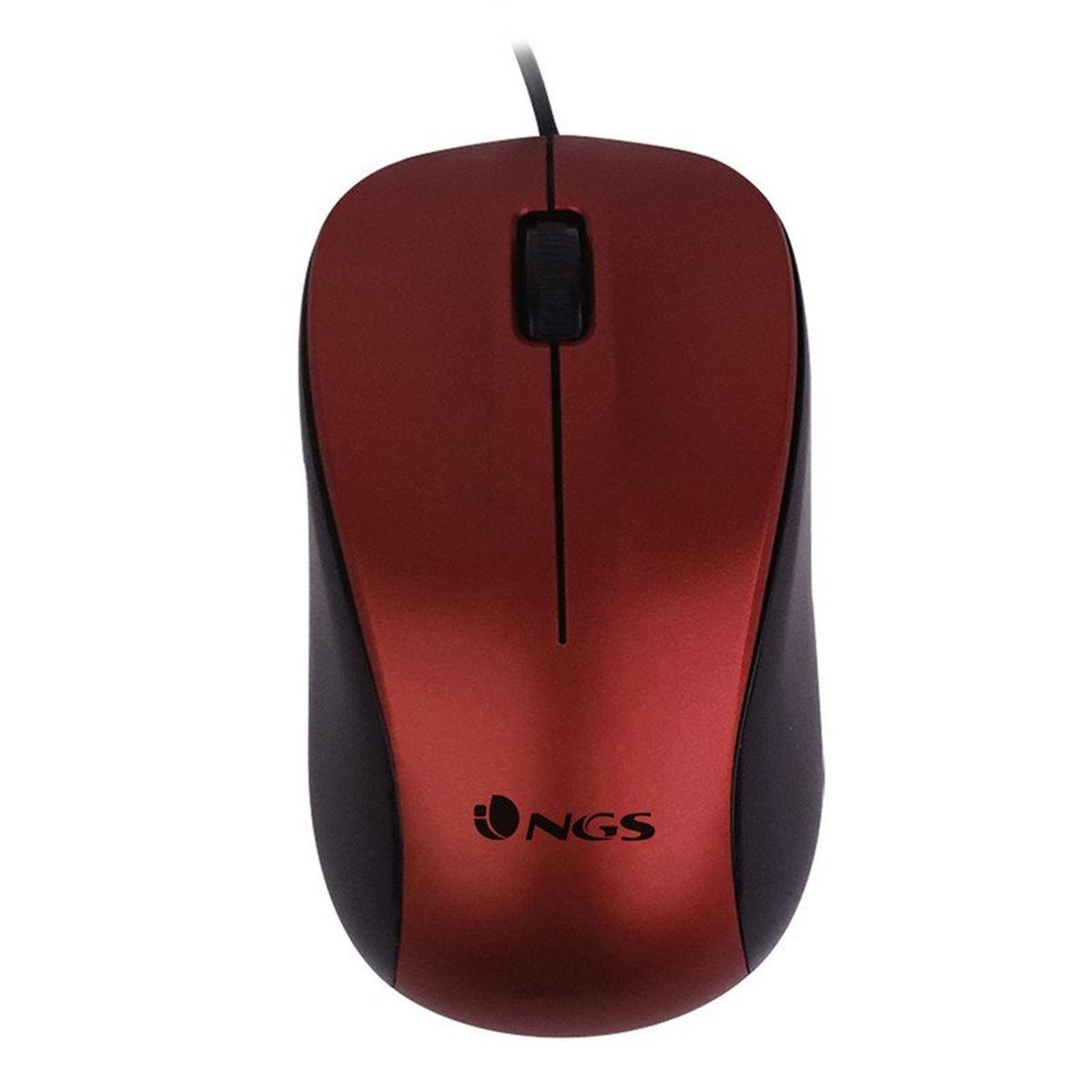 Mouse USB NGS Crew 1200dpi - 3 pulsanti - Uso ambidestro - Cavo da 1,30 m - Colore rosso/nero