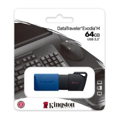 Pendrive Kingston DataTraveler Exodia M Chiavetta USB 64GB - USB 3.2 Gen 1 - Cappuccio per Cellulare - Clip Portachiavi - Colore Nero/Blu