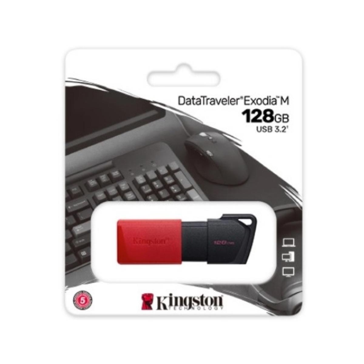 Pendrive Kingston DataTraveler Exodia M Chiavetta USB 128GB - USB 3.2 Gen 1 - Cappuccio per Cellulare - Clip Portachiavi - Colore Nero/Rosso