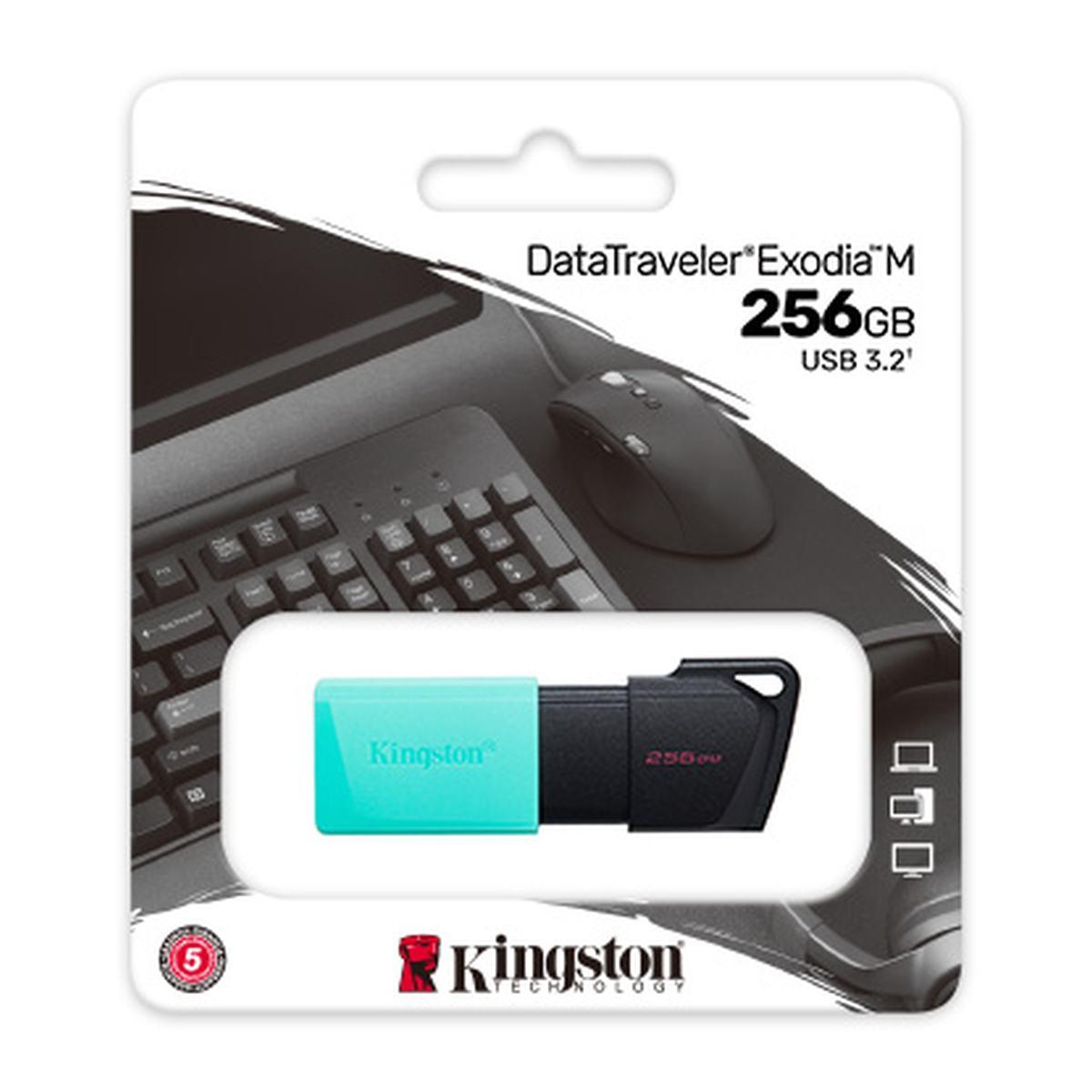 Pendrive Kingston DataTraveler Exodia M Chiavetta USB 256GB - USB 3.2 Gen 1 - Cappuccio per Cellulare - Clip Portachiavi - Colore Nero/turchese