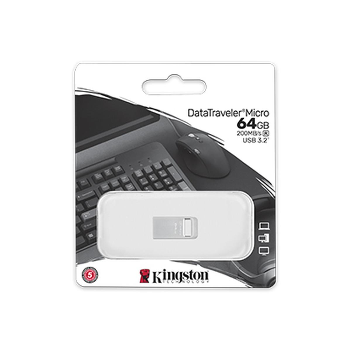 Pendrive Kingston DataTraveler Micro USB Flash Drive 64GB - USB 3.2 Gen 1 - Ultracompatta e leggera - Clip portachiavi - Corpo in metallo