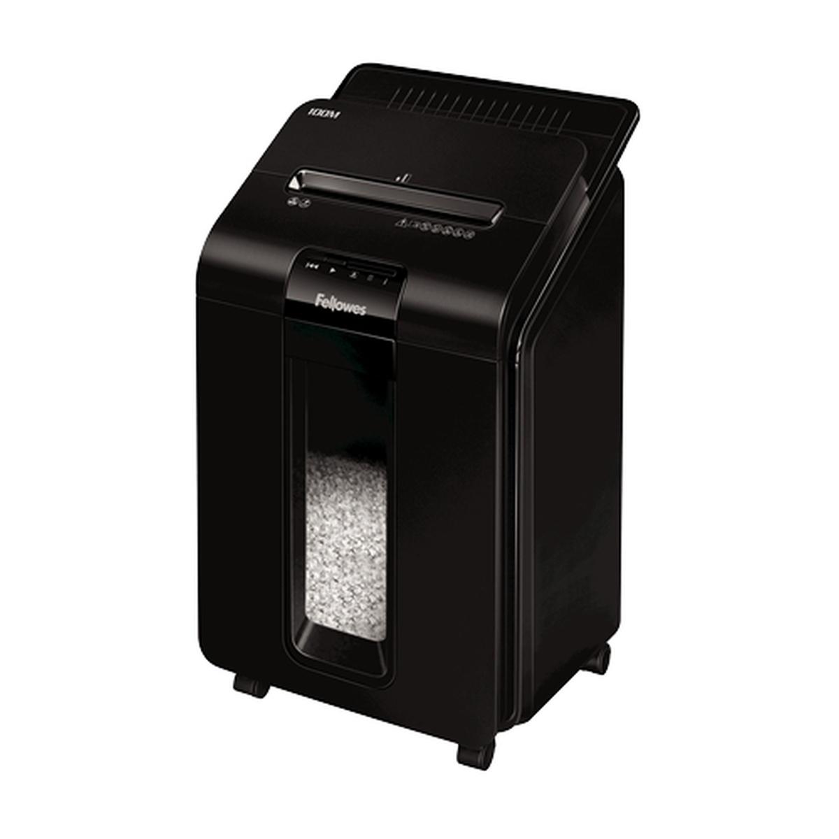 Distruggi documenti automatico Fellowes AutoMax 100M Mini Cut - Alimentazione automatica 100 fogli - Slot manuale 10 fogli - 23L
