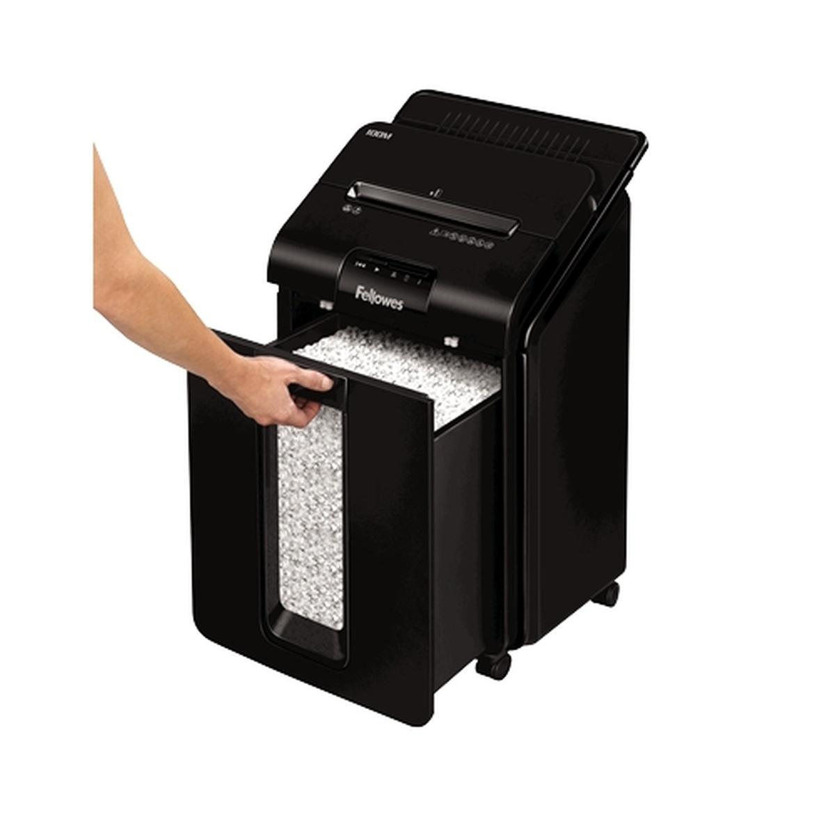 Distruggi documenti automatico Fellowes AutoMax 100M Mini Cut - Alimentazione automatica 100 fogli - Slot manuale 10 fogli - 23L