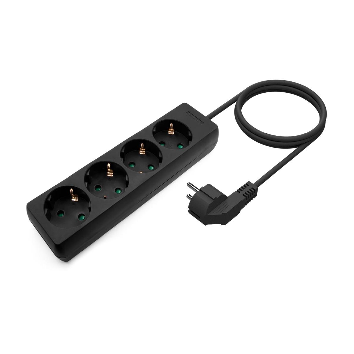 Aisens Multipresa da 4 Prese senza Interruttore con Cavo 3×1.5mm2 - 1.4m - Colore Nero