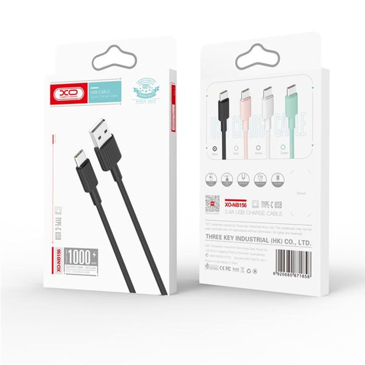 Cavo XO USB-A maschio a tipo C - 2,4 A - Ricarica + trasmissione dati ad alta velocità - 1 m - Colore nero