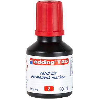 Edding T25 Flacone di ricarica per pennarello indelebile - Capacità 30 ml - Colore Rosso