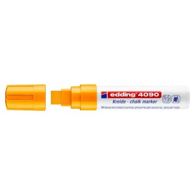 Edding 4090 Pennarello a Gesso Liquido - Punta Smussata - Linea tra 4 e 15mm - Odore Neutro - Colore Arancione Fluo