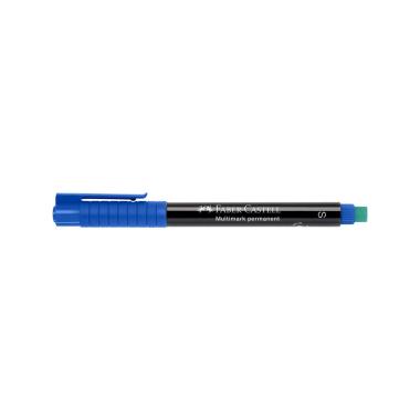 Pennarello indelebile Faber-Castell Multimark - Spessore tratto 0,4 mm - Gomma integrata - Resistente alla luce e all'acqua - Colore Blu