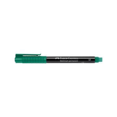 Pennarello indelebile Faber-Castell Multimark - Spessore tratto 0,4 mm - Gomma integrata - Resistente alla luce e all'acqua - Colore Verde