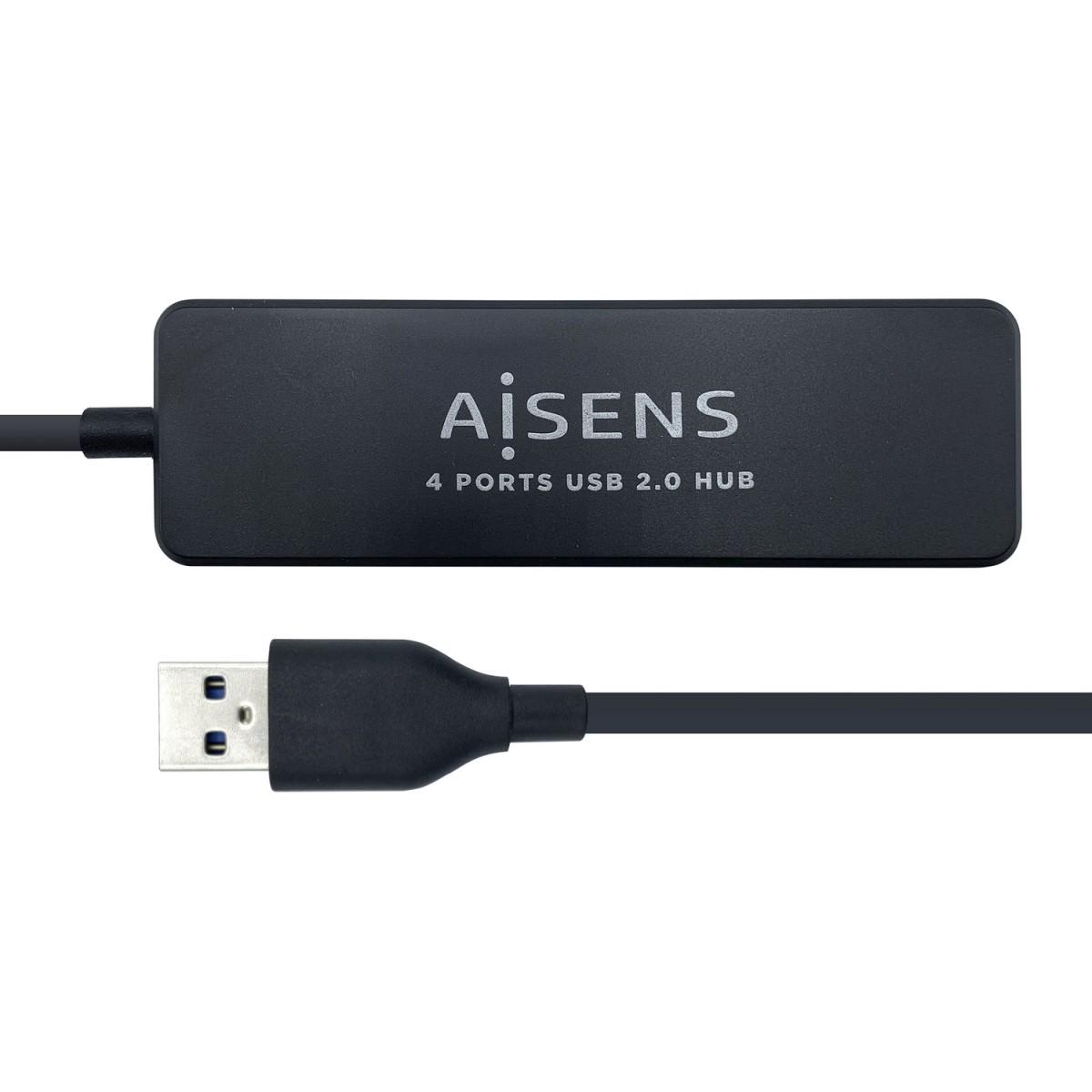 HUB USB 2.0 Aisens - Tipo A maschio a 4xTipo A femmina - 30 cm - Colore nero