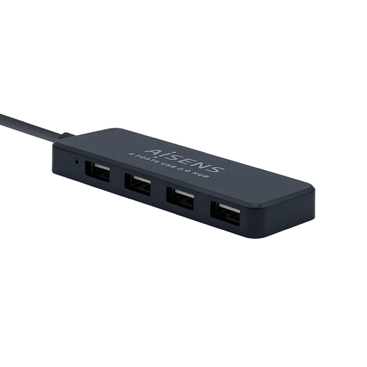 HUB USB 2.0 Aisens - Tipo A maschio a 4xTipo A femmina - 30 cm - Colore nero