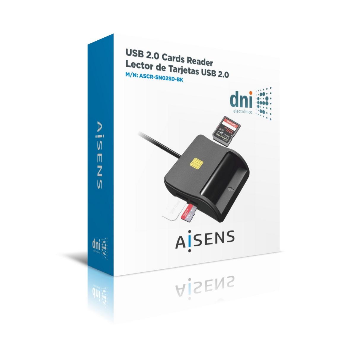 Lettore di smart card Aisens DNI con lettore di schede SIM - SD - Micro SD - MMC - RS-MMC - MMC Micro - Colore nero