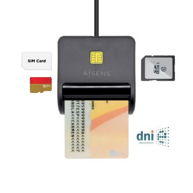 Lettore di smart card Aisens DNI con lettore di schede SIM - SD - Micro SD - MMC - RS-MMC - MMC Micro - Colore nero
