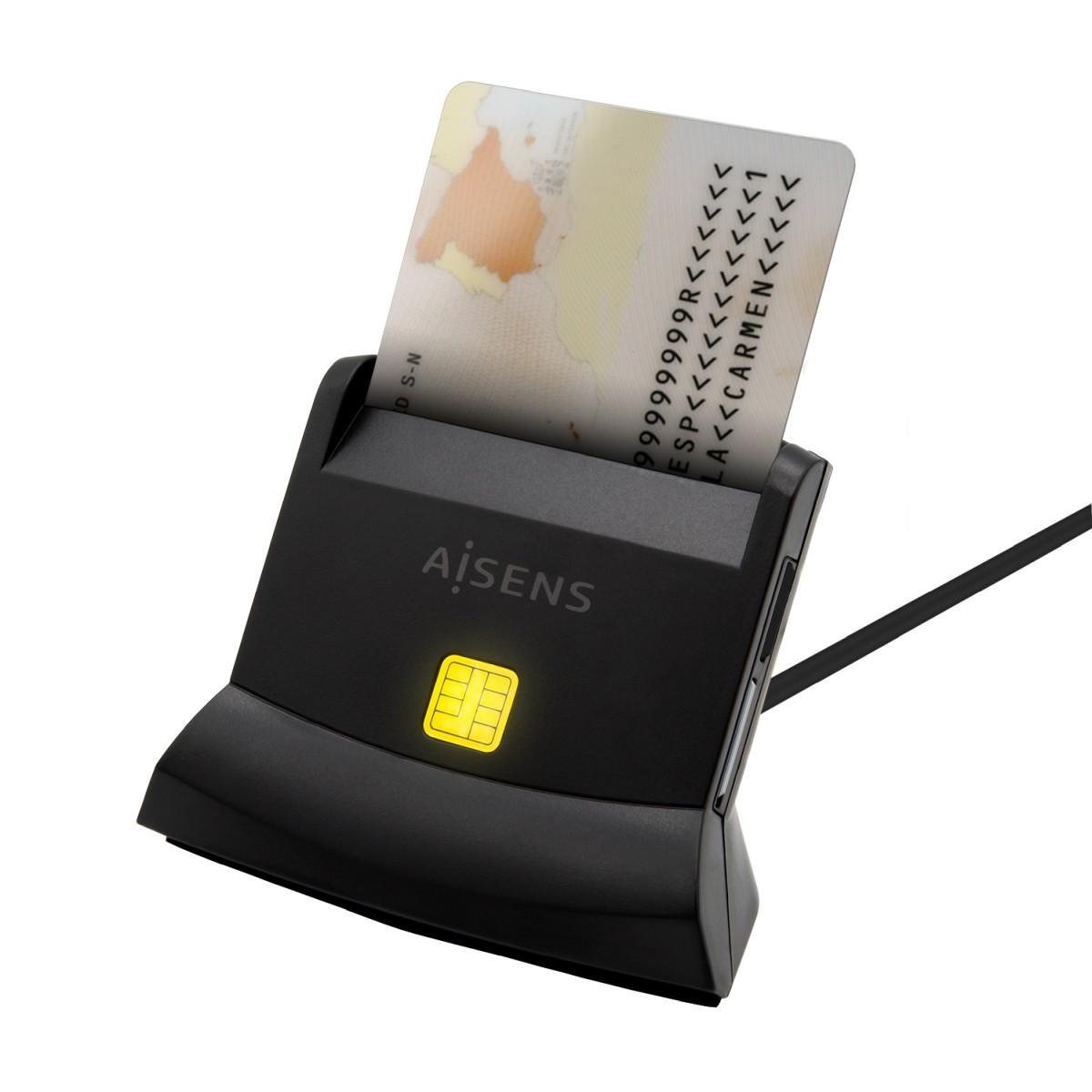 Lettore di smart card Aisens USB-C DNI con lettore di micro card SIM, SD, Micro SD, MMC, RS-MMC, MMC - Colore nero