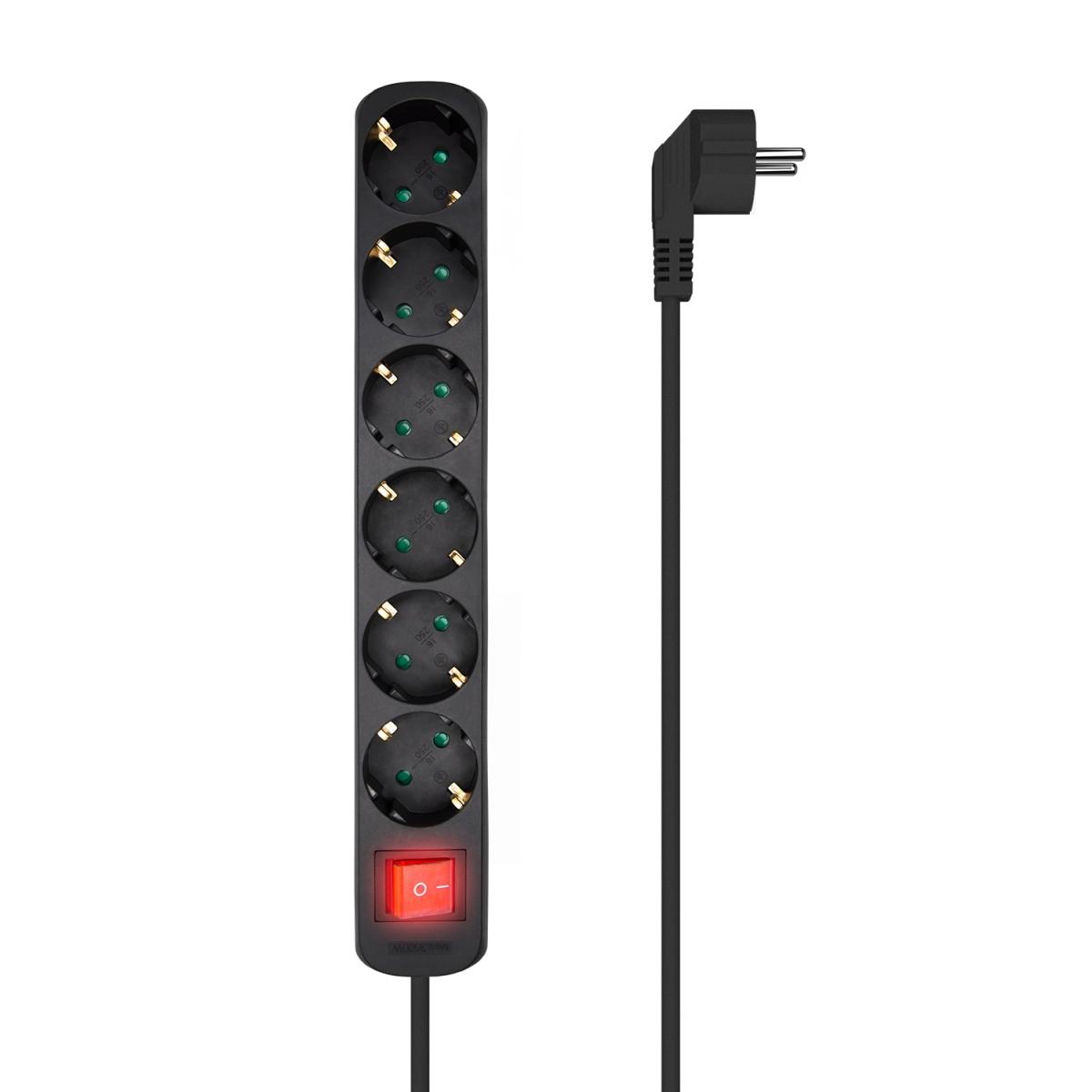 Aisens Multipresa AISENS da 6 Uscite con Interruttore con Cavo 3×1,5mm2 - 1,4m - Colore Nero