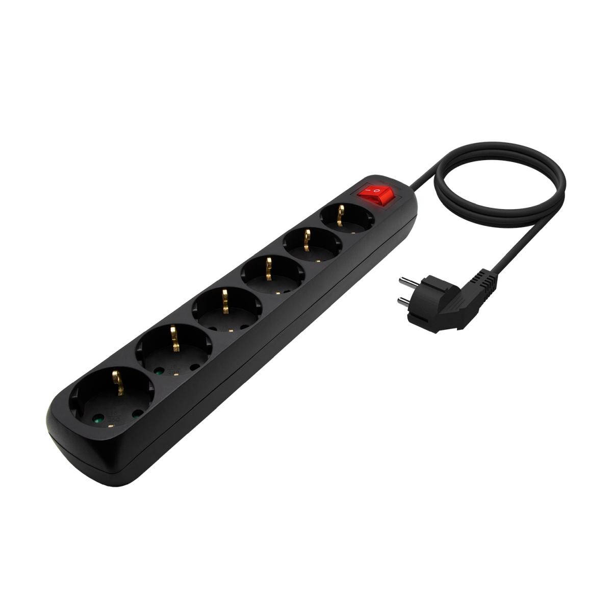 Aisens Multipresa AISENS da 6 Uscite con Interruttore con Cavo 3×1,5mm2 - 1,4m - Colore Nero