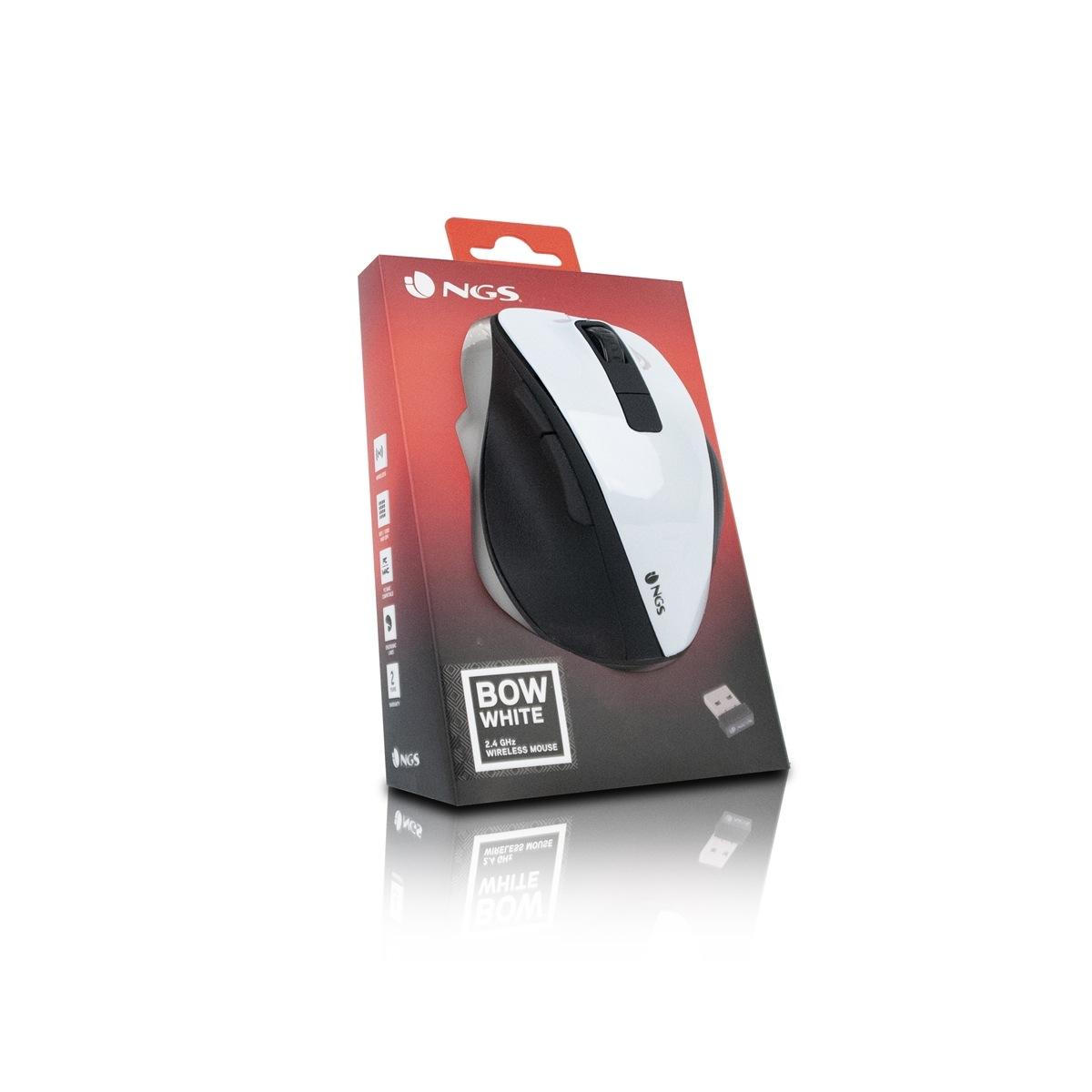 Mouse USB wireless NGS Bow 1600 dpi - 4 pulsanti - Utilizzo per destrimani - Colore bianco/nero