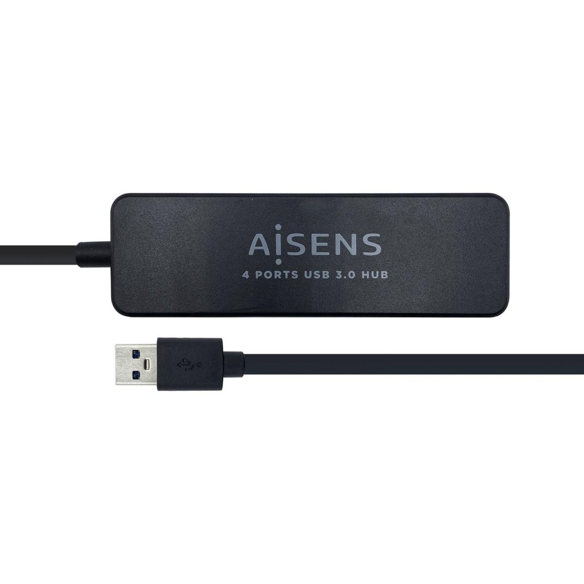 HUB USB 3.0 Aisens - Tipo A Maschio a 4xTipo A Femmina - 30 cm - Colore Nero