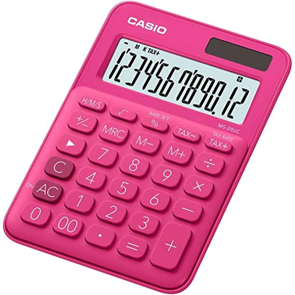 Calcolatrice Casio MS-7UC - Doppio zero - Schermo LCD a 10 cifre - Solare e batterie - Colore rosso