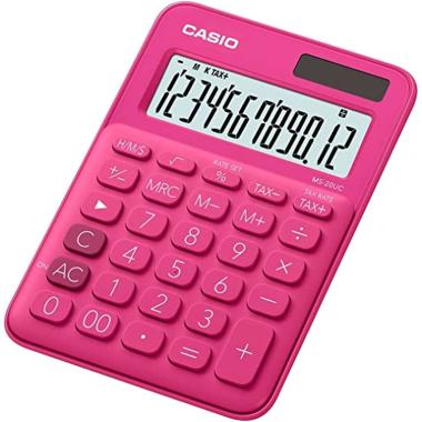 Calcolatrice Casio MS-7UC - Doppio zero - Schermo LCD a 10 cifre - Solare e batterie - Colore rosso