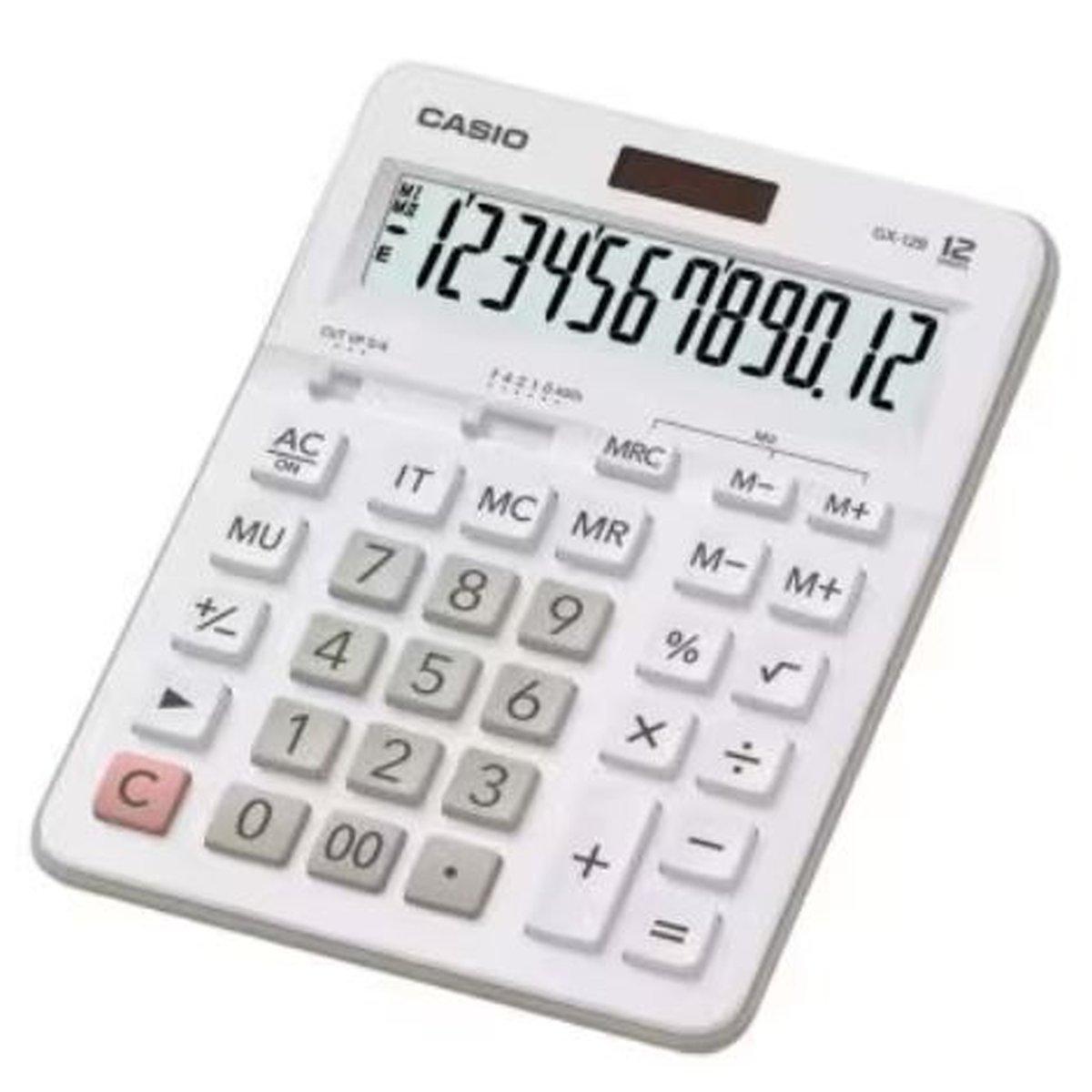 Calcolatrice Casio GX-12B - Schermo LCD a 12 cifre - Solare e batterie - Colore bianco
