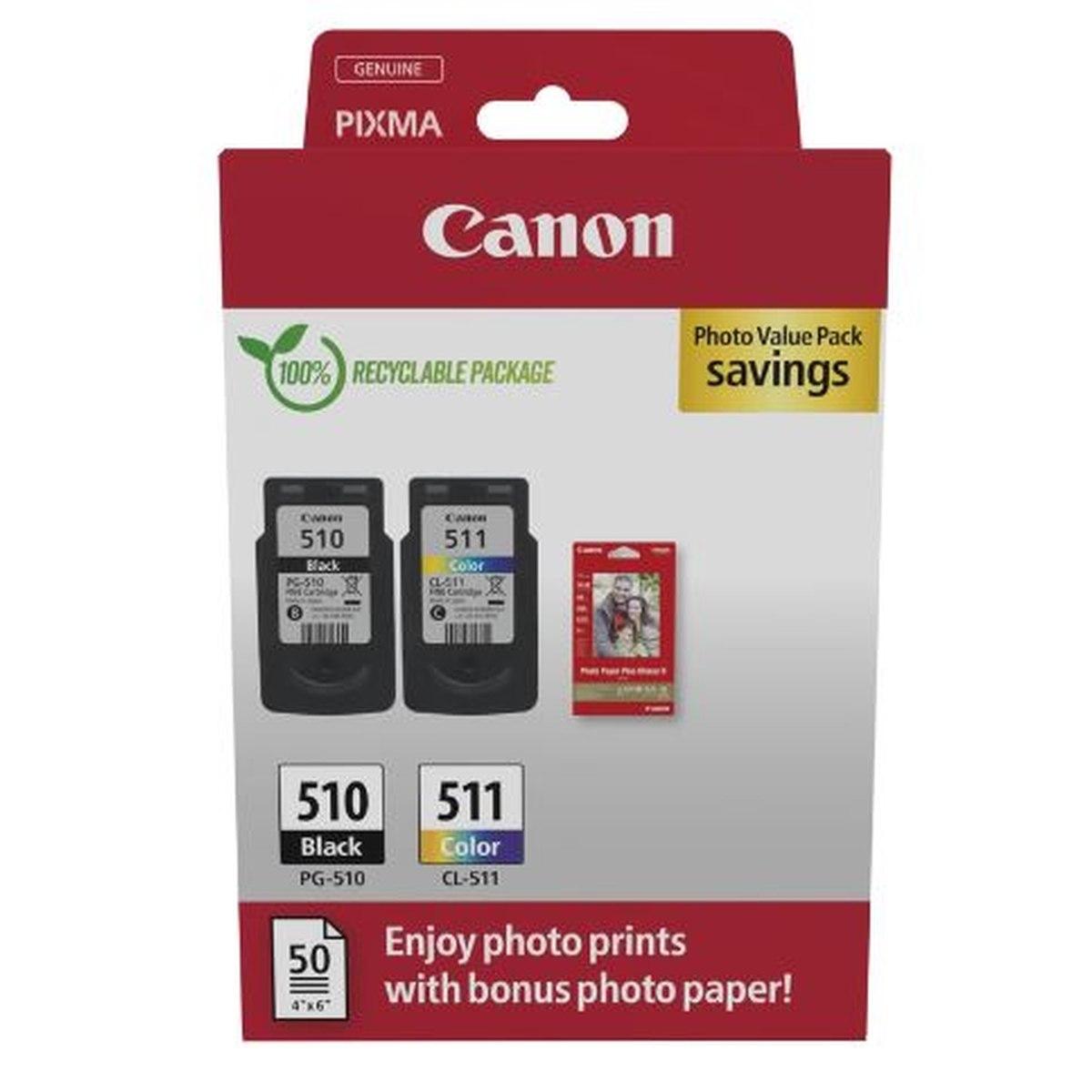 Multipack Originale (PG-510 + CL-511, 2970B017) CANON MP240 (nero+colore) + 50 folgi fotografici