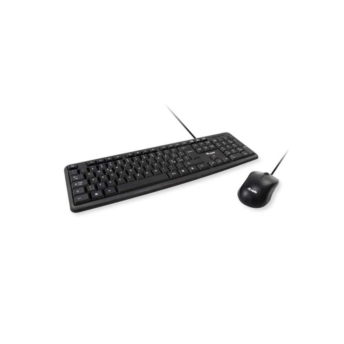 Equip Pack Tastiera USB + Mouse USB 1000dpi 3 Pulsanti - Uso Ambidestro - Cavo 1,35m - Colore Nero - Italiano