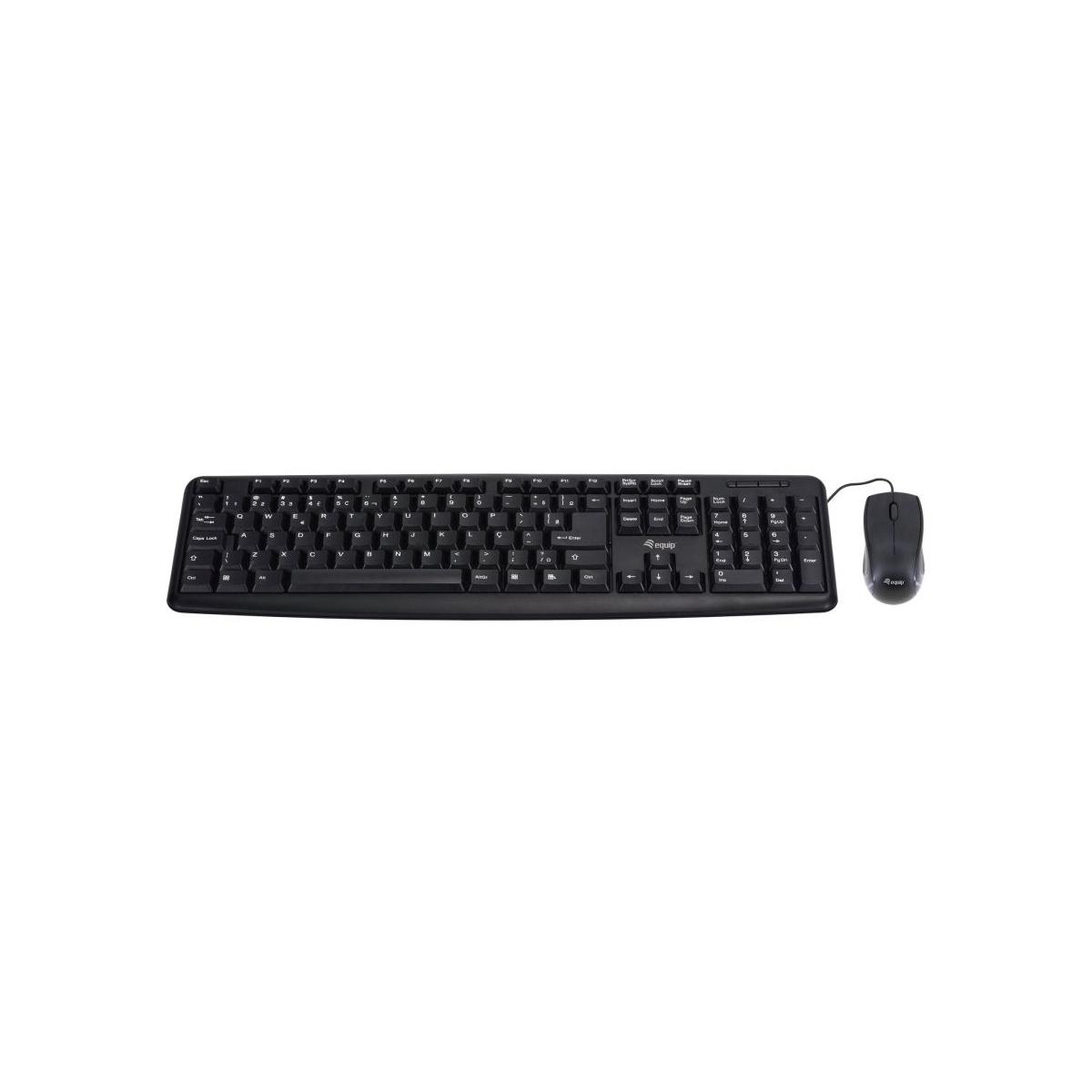 Equip Pack Tastiera USB + Mouse USB 1000dpi 3 Pulsanti - Uso Ambidestro - Cavo 1,35m - Colore Nero - Italiano