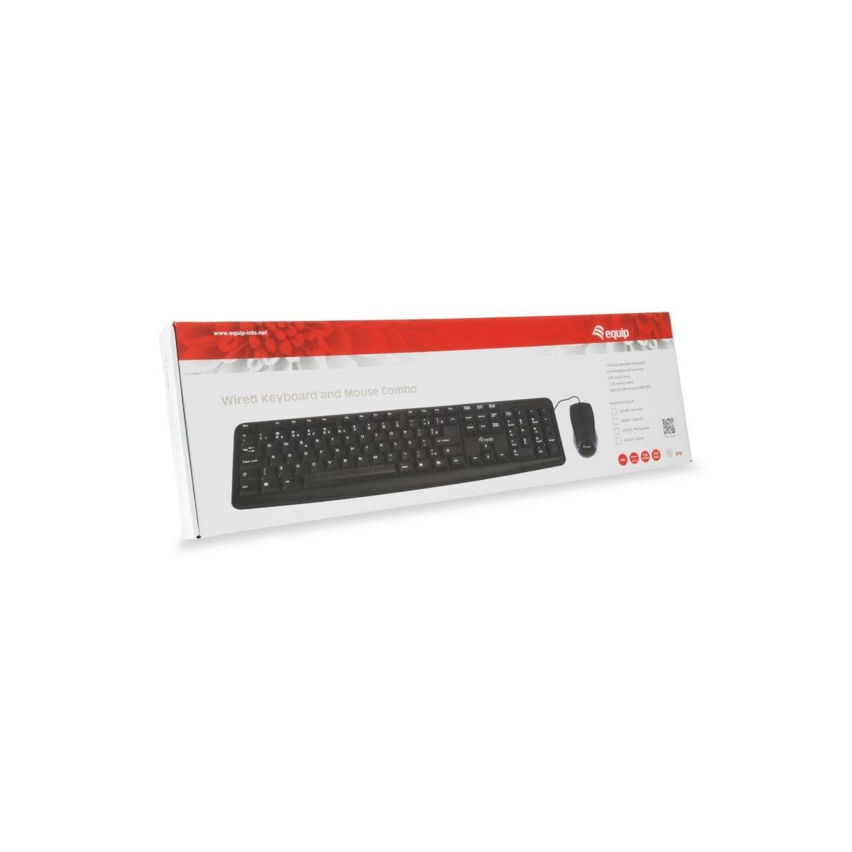 Equip Pack Tastiera USB + Mouse USB 1000dpi 3 Pulsanti - Uso Ambidestro - Cavo 1,35m - Colore Nero - Italiano
