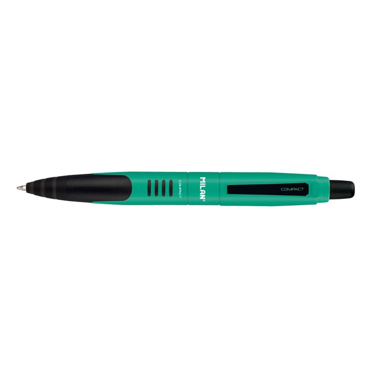 Espositore compatto Milan da 20 penne a sfera retrattili - Punta tonda da 1 mm - Corpo verde/nero - Colore verde