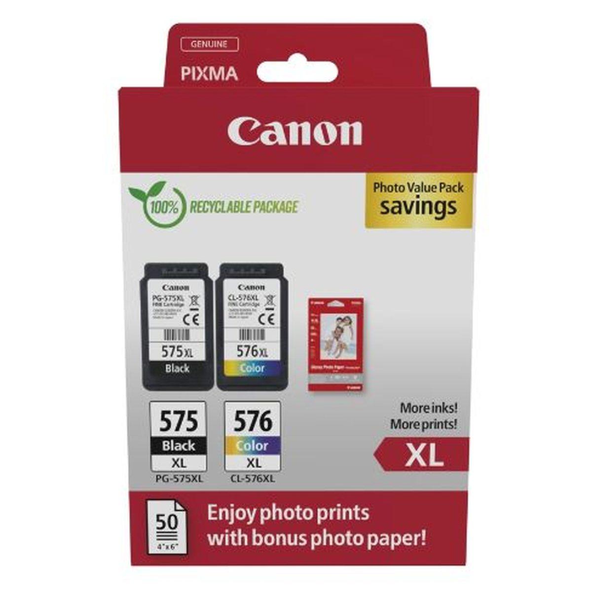 Multipack Originale (PG-575XL, CL-576XL) Canon PIXMA TR4750i + 50 fogli carta fotografica