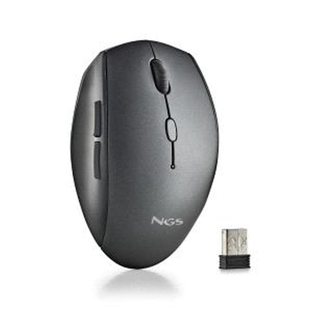 Mouse wireless ergonomico NGS per laptop e computer - 5 pulsanti e rotella di scorrimento - Tasti silenziosi - Colore nero