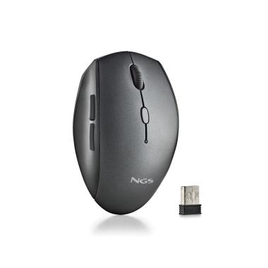 Mouse wireless ergonomico NGS per laptop e computer - 5 pulsanti e rotella di scorrimento - Tasti silenziosi - Colore nero