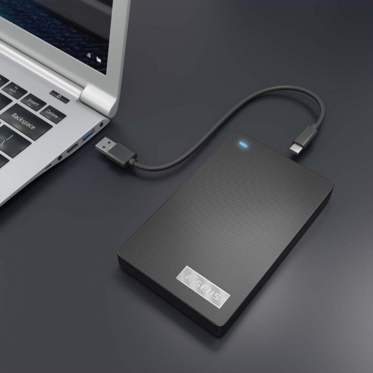 Box esterno Aisens - Installazione senza attrezzi - Plug and Play - Connessione USB-C USB 3.1 Gen1 - Velocità fino a 5,0 Gbps - Compatibile con unità SATA I/II/III - Indicatore LED