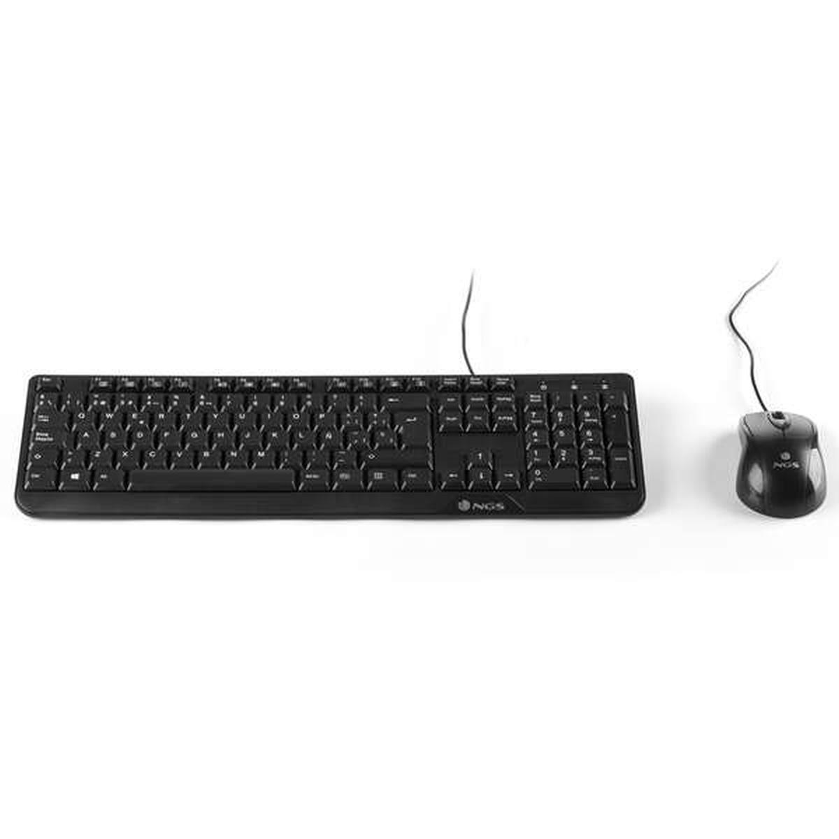 Kit Tastiera Multimediale e Mouse con Filo NGS - QWERTY Italiana - 12 Tasti Multimediali - Colore Nero