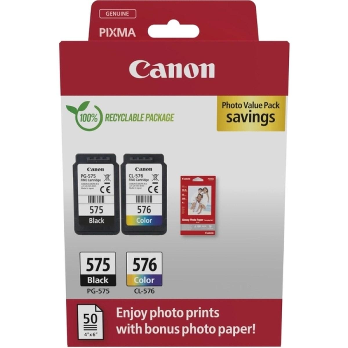 Multipack Originale (PG-575, CL-576, 5438C004) Canon PIXMA TR4750i + 50 fogli di carta fotografica